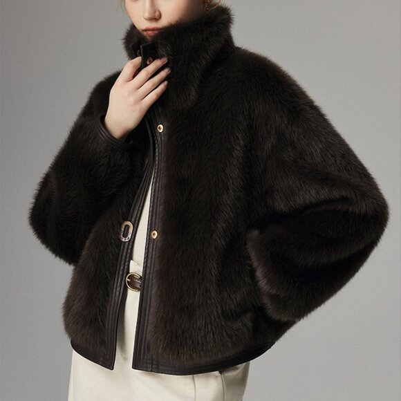 ETHICALLY CHIC! Faux Fur Biker Style Coat - Picture 4 of 6